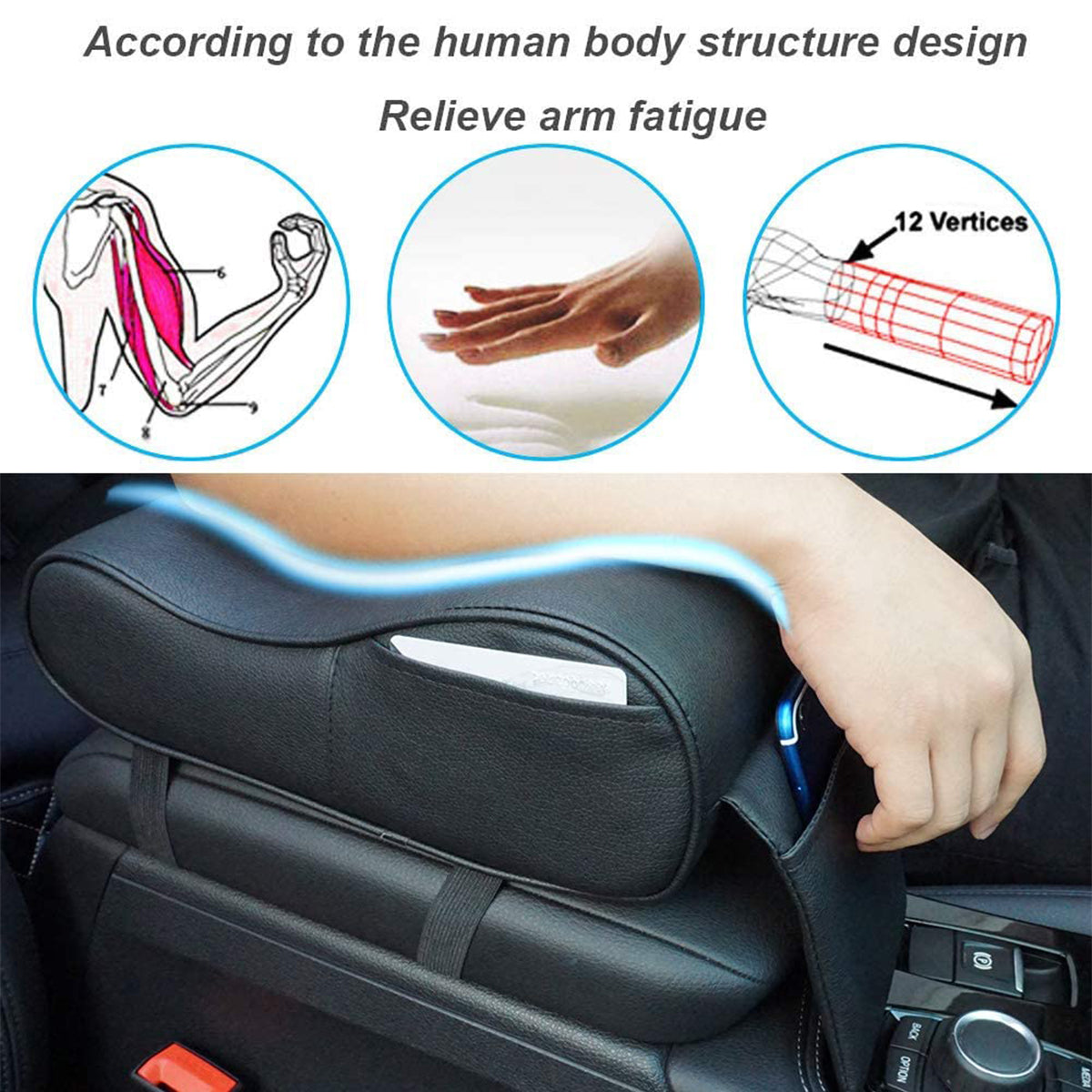 Center Console Armrest Pad Soft Memory Foam Pu Leather with Storage Pockets Seat Cushion, Custom fit for Car