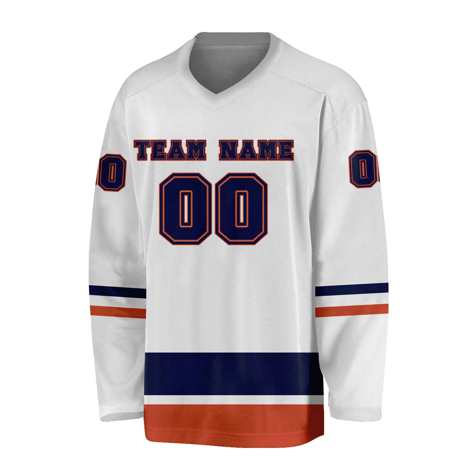 Custom White Navy-Orange Hockey Jersey