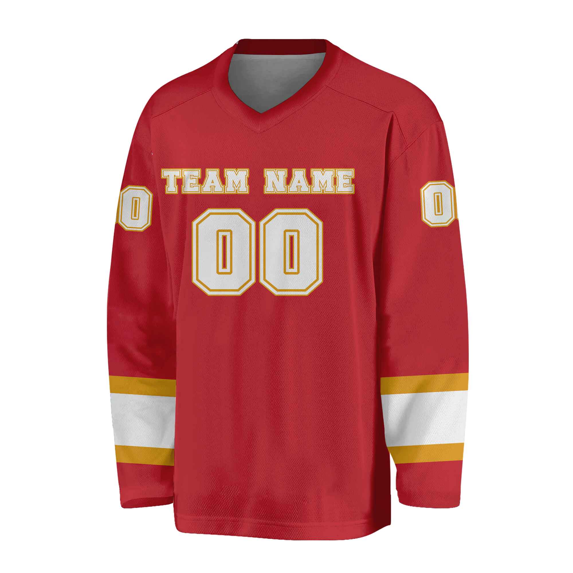 Custom Red Gold-White Hockey Jersey
