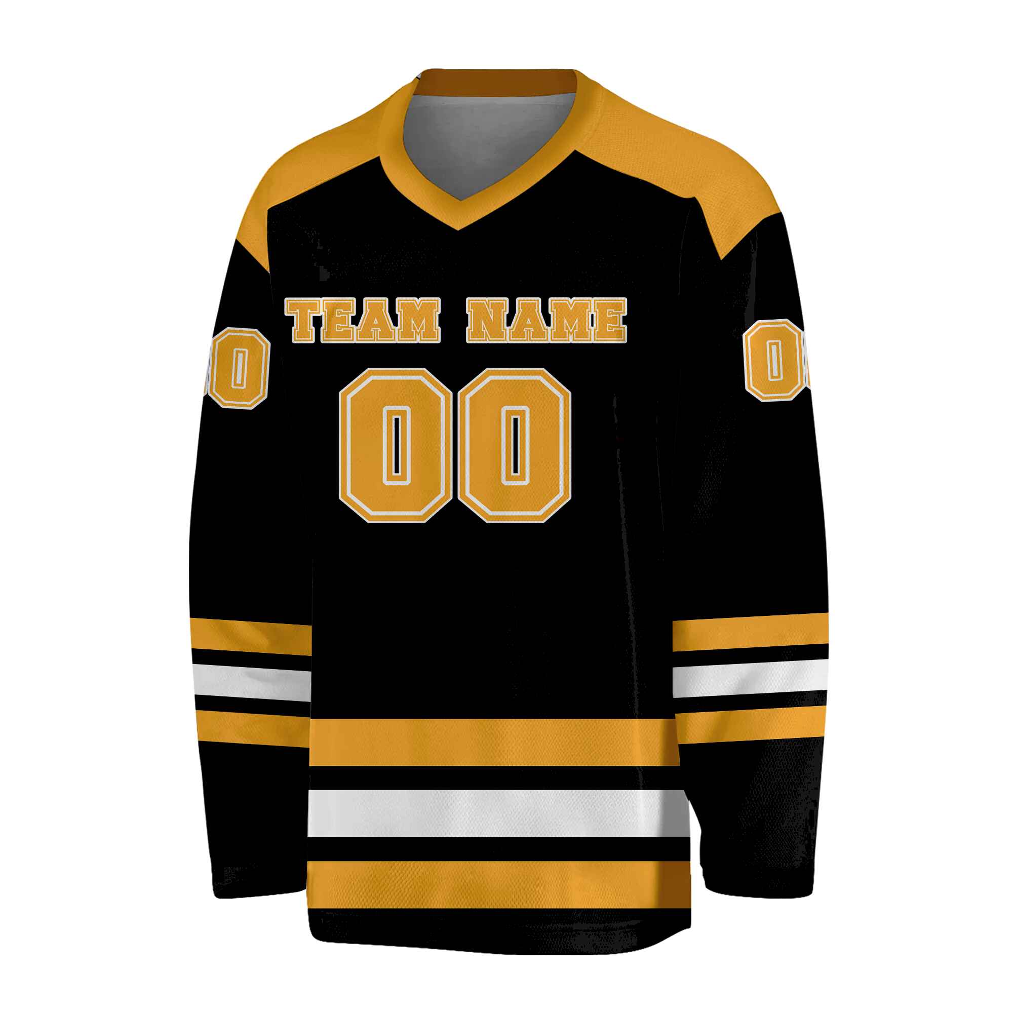 Custom Balck Gold-White Hockey Jersey
