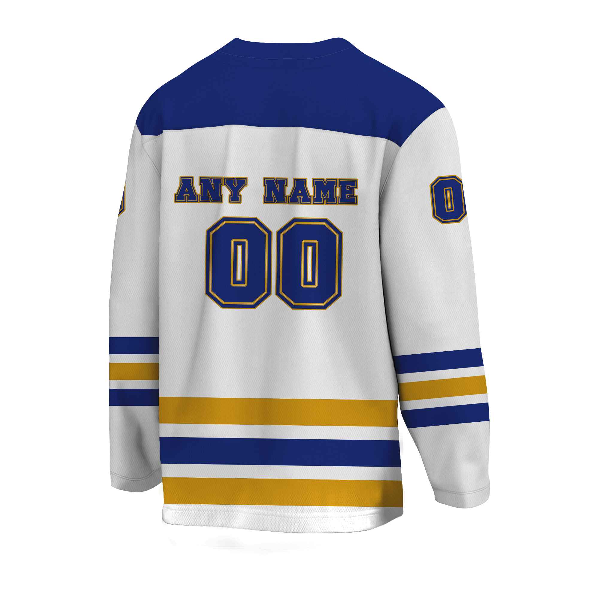 Custom White Blue-Gold Hockey Jersey