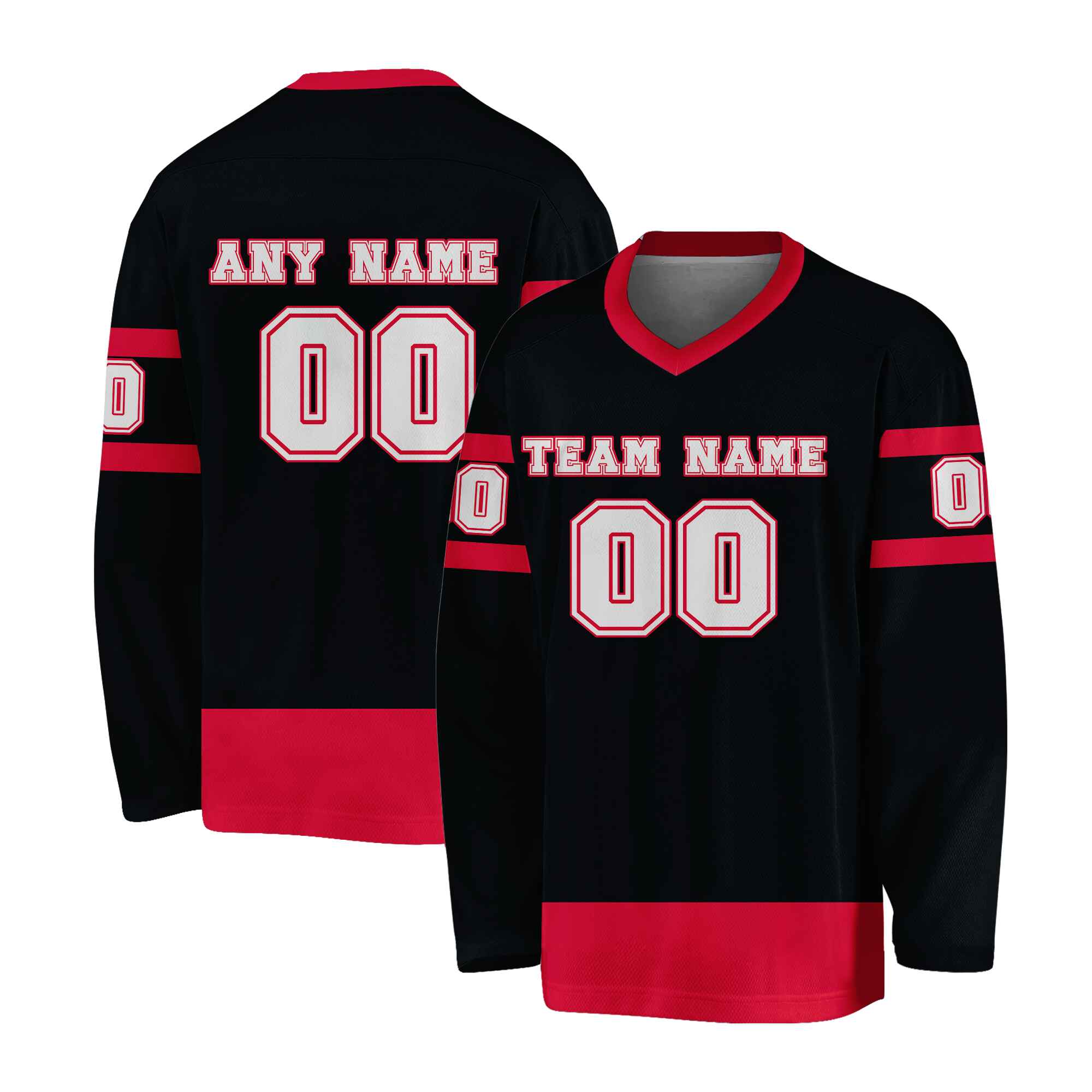 Custom Black White-Red Hockey Jersey