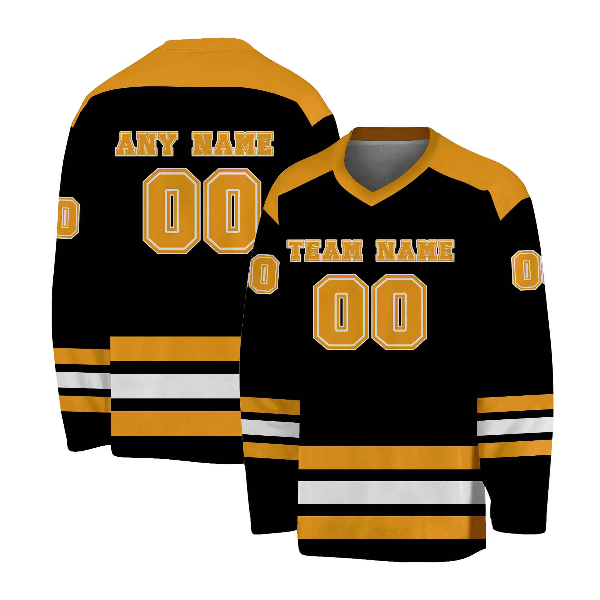 Custom Balck Gold-White Hockey Jersey