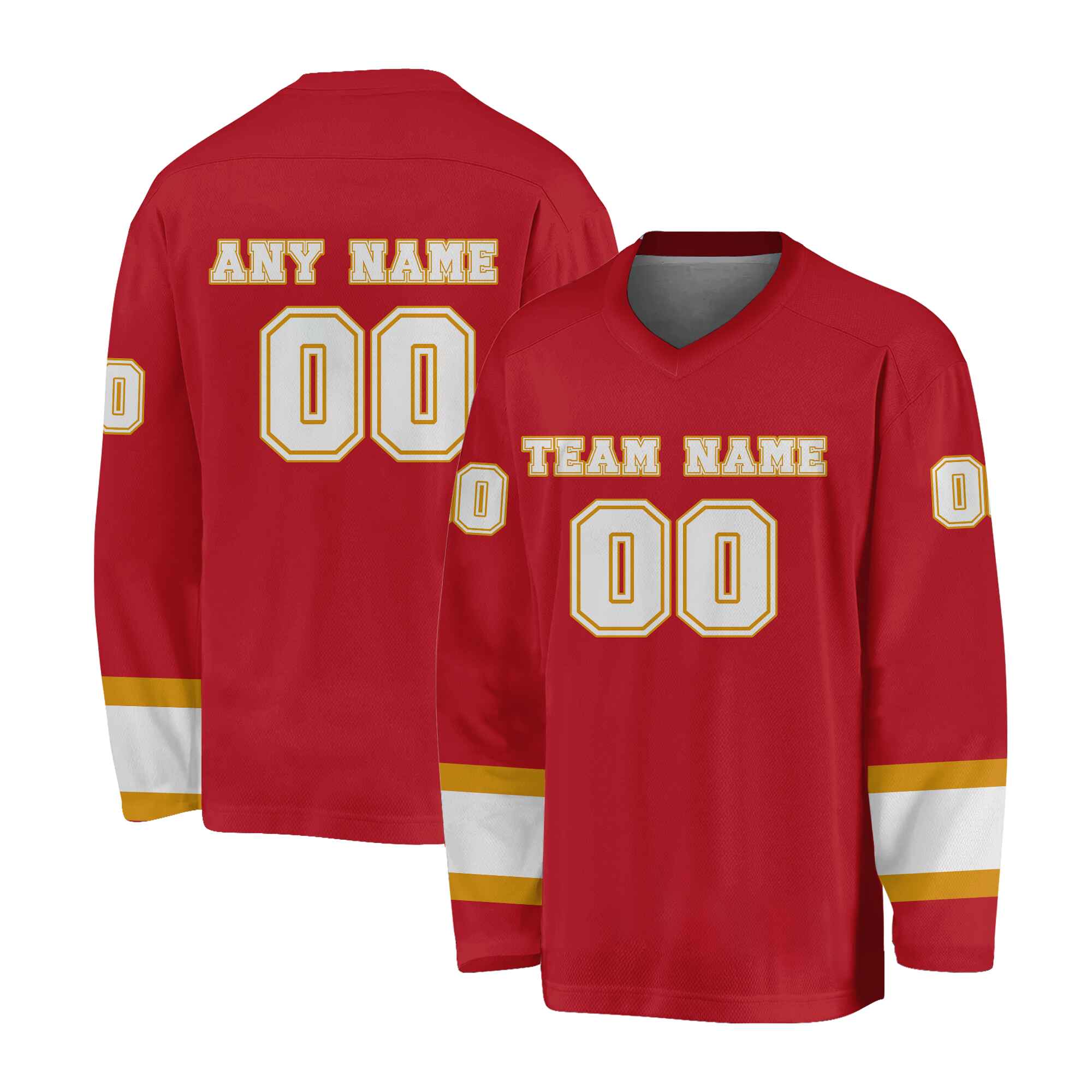 Custom Red Gold-White Hockey Jersey