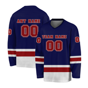 Custom Dark Blue Red-White Hockey Jersey