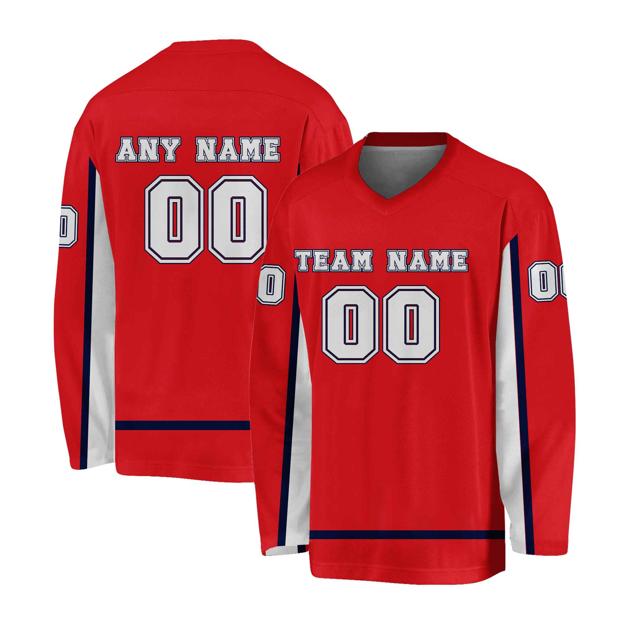 Custom Red-White Navy Hockey Jersey