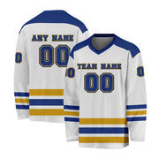 Custom White Blue-Gold Hockey Jersey