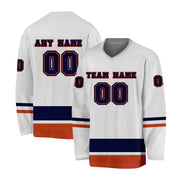 Custom White Navy-Orange Hockey Jersey