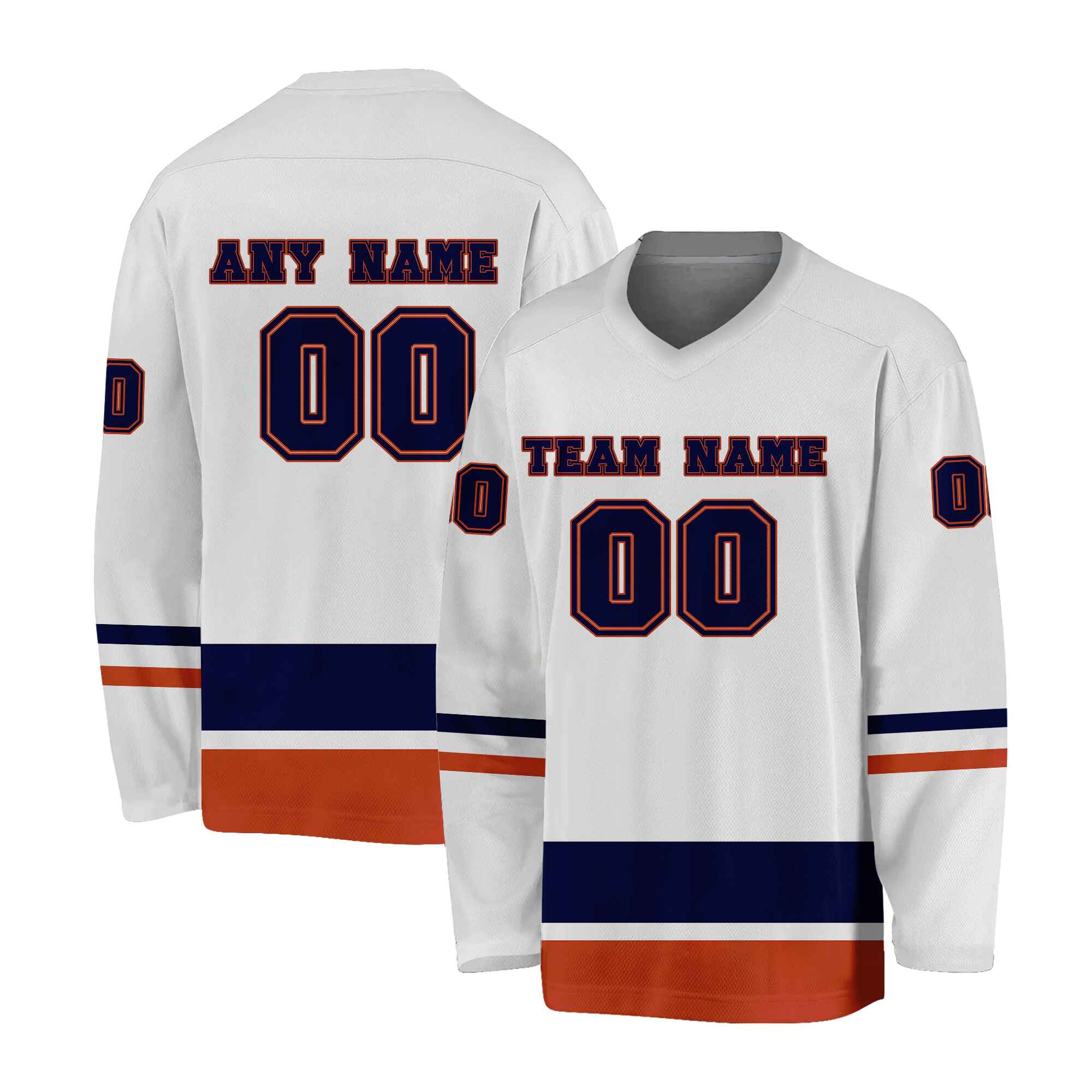 Custom White Navy-Orange Hockey Jersey