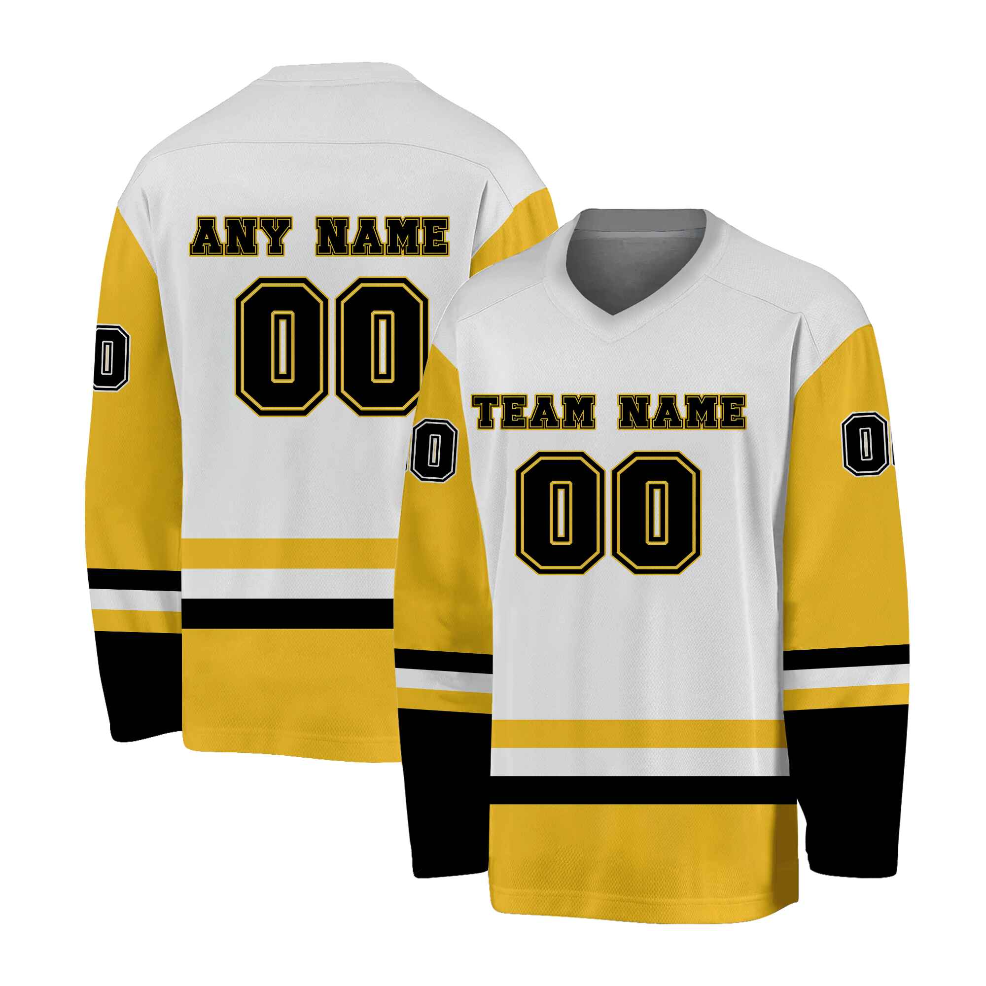 Custom White- Black Gold Hockey Jersey