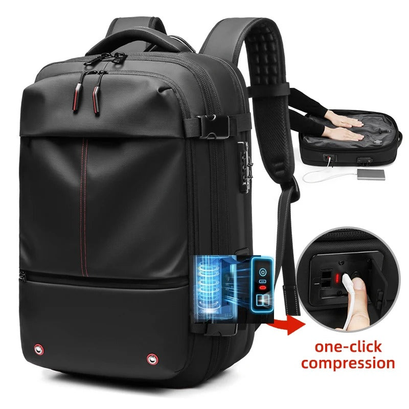 Vacuum Compression Travel Backpack – Expandable Waterproof Laptop Backpack for Business & Outdoor Travel