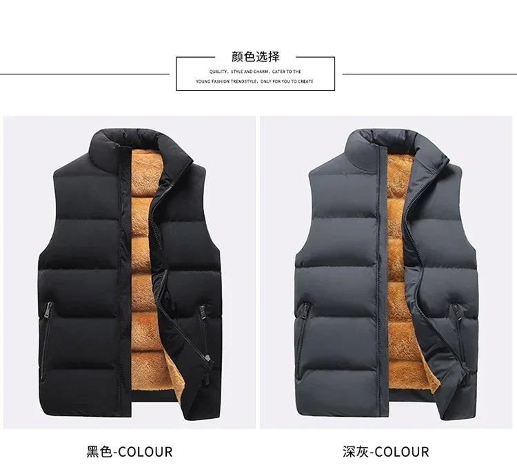 Men's Puffer Vest Warm Sleeveless Winter Jackets Waterproof Zipper Coats With Stand-Up Collar Casual Lightweight Outerwear For Cold Weather C2
