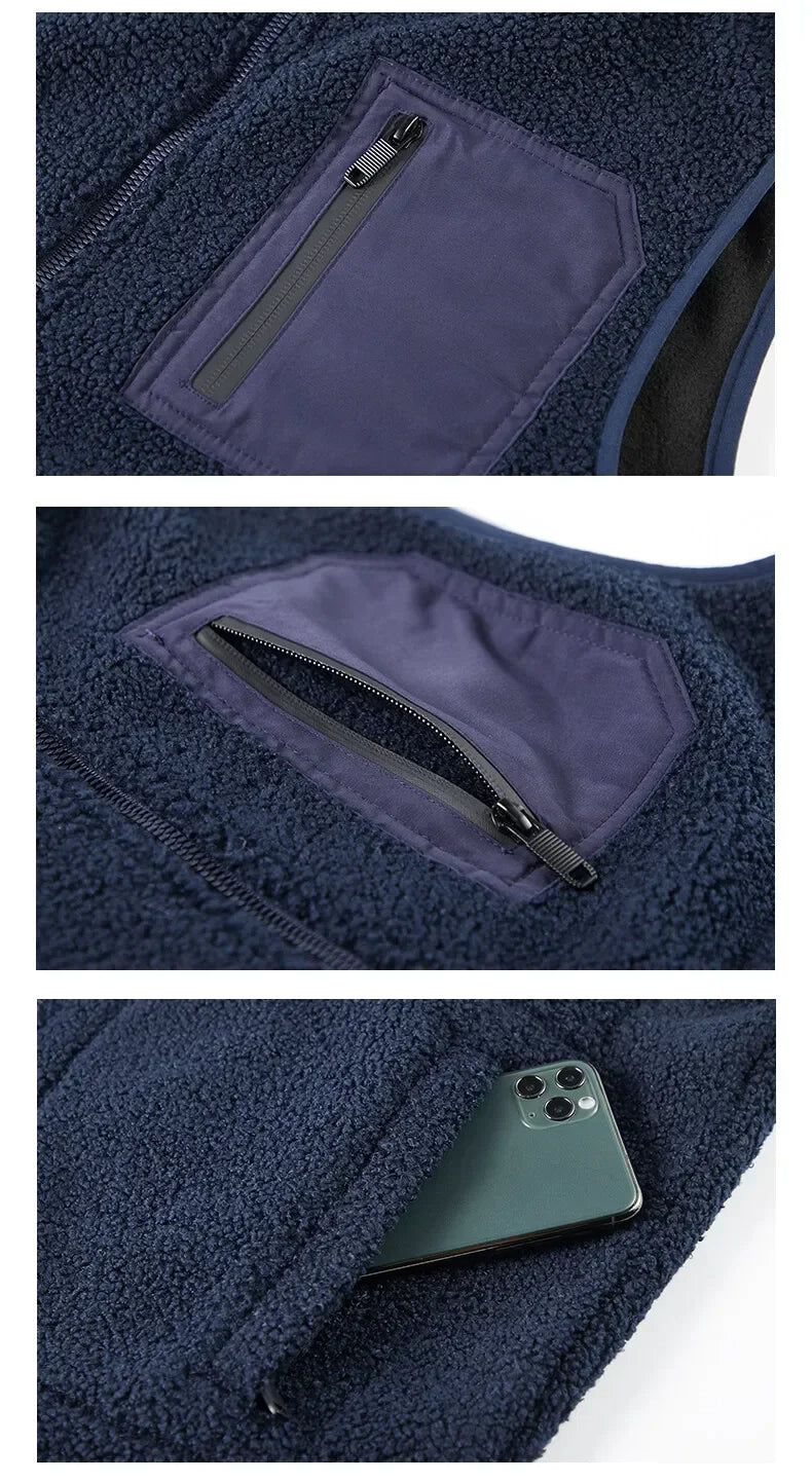 Warm Winter Fleece Vest for Men – Heated, Multi-Pocket Casual Waistcoat for Cycling, Plus Size Options C5