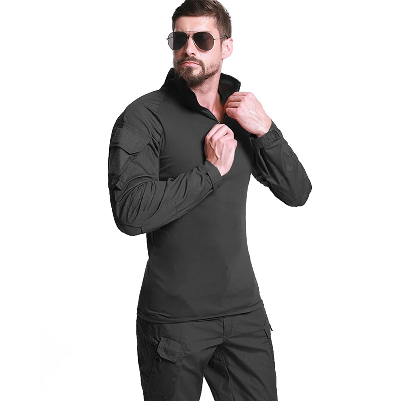 Men’s 1/4 Zip Tactical Shirt – Breathable Long Sleeve Ripstop Outdoor Combat Style Top