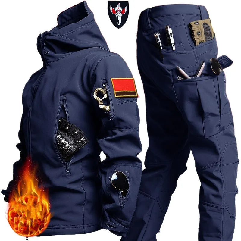 Men’s Soft Shell Tactical Set – Waterproof Fleece Lined Multi-Pocket Outdoor Wear
