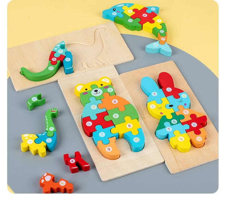 Animal Wooden Puzzles for Toddlers, Colors and Counting Building Toys and Toddler Games, Montessori Toys Wood Blocks, Toddler gift, Kids Christmas gift C149