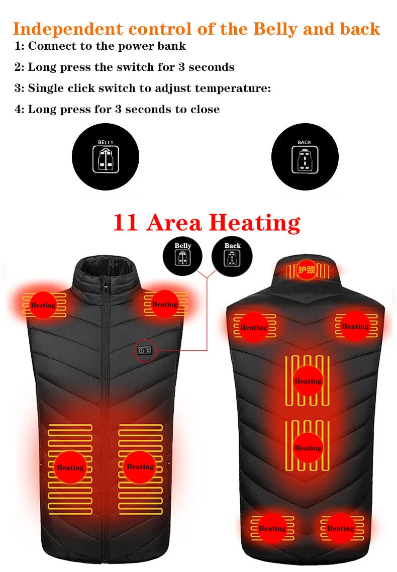 USB Heated Winter Vest – Multi-Zone Self-Heating Sleeveless Jacket for Men, Ideal for Hunting and Outdoor Wear C13