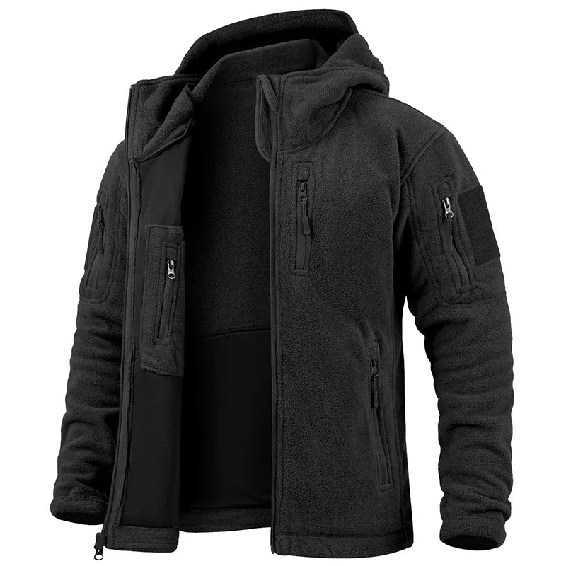 Men’s Outdoor Fleece Jacket – Warm Full Zip Multi-Pocket Hooded Tactical Style Jacket