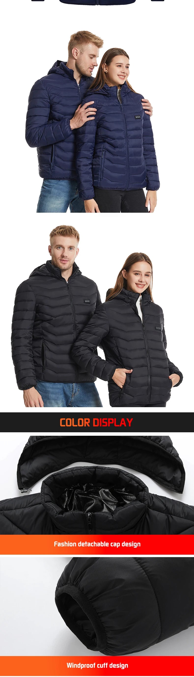 Electric Heated coat jacket winter jacket for outdoors skiing camping hiking adjustable heating levels  for men for women C6