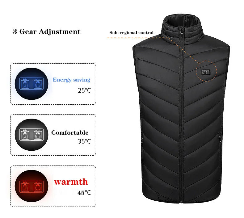 USB Heated Winter Vest – Multi-Zone Self-Heating Sleeveless Jacket for Men, Ideal for Hunting and Outdoor Wear C13