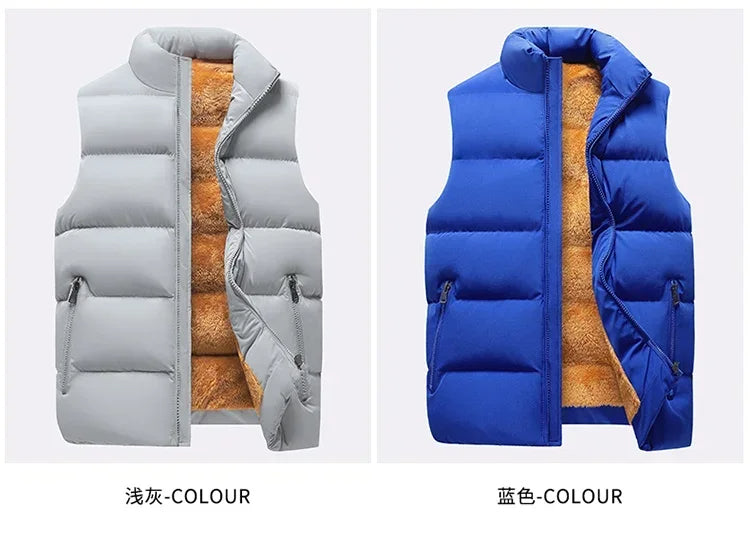 Men's Puffer Vest Warm Sleeveless Winter Jackets Waterproof Zipper Coats With Stand-Up Collar Casual Lightweight Outerwear For Cold Weather C2