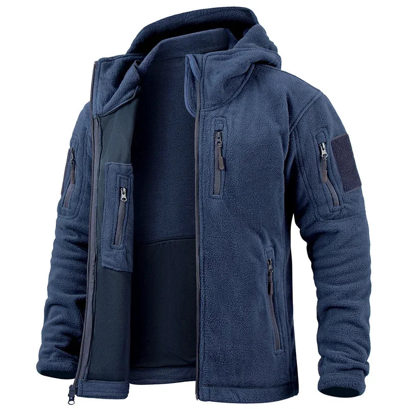 Men’s Outdoor Fleece Jacket – Warm Full Zip Multi-Pocket Hooded Tactical Style Jacket
