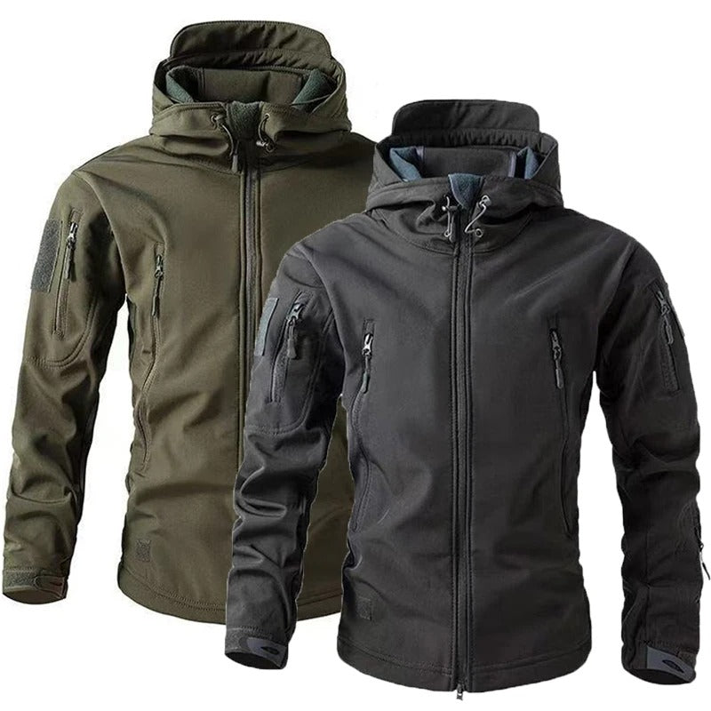 Men's Winter Softshell Fleece Hooded Jacket – Windproof Outdoor Hiking & Camping Coat