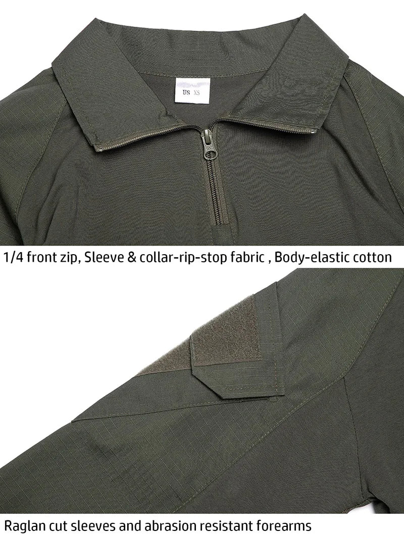 Men’s 1/4 Zip Tactical Shirt – Breathable Long Sleeve Ripstop Outdoor Combat Style Top