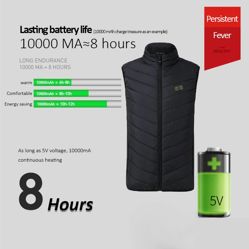 USB Heated Winter Vest – Multi-Zone Self-Heating Sleeveless Jacket for Men, Ideal for Hunting and Outdoor Wear C13