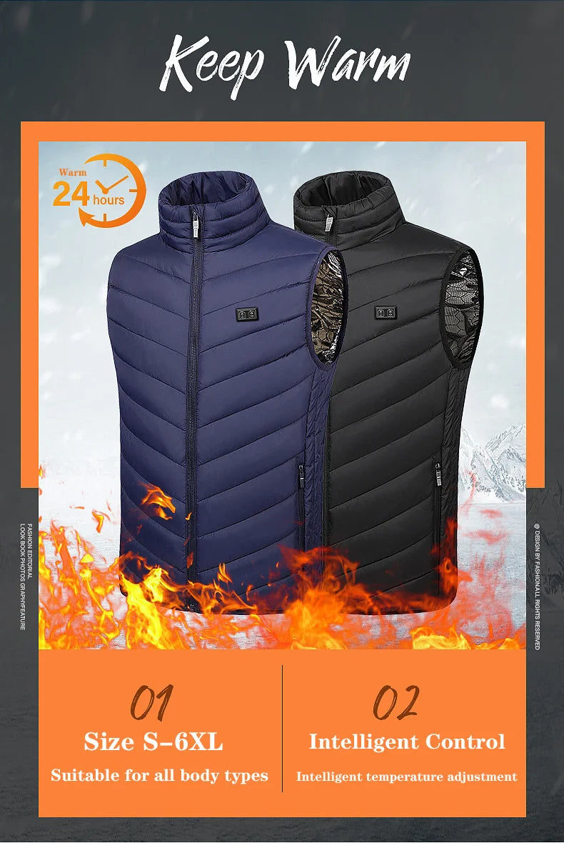 USB Heated Winter Vest – Multi-Zone Self-Heating Sleeveless Jacket for Men, Ideal for Hunting and Outdoor Wear C13