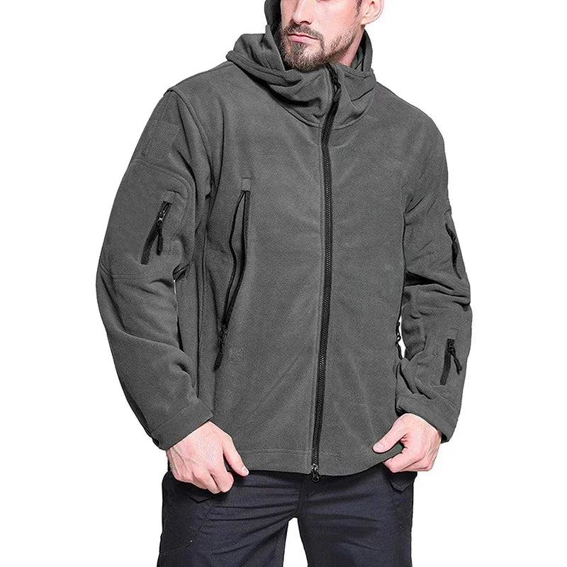 Men’s Winter Fleece Hoodie Jacket – Warm Full Zip Multi-Pocket Outdoor Coat