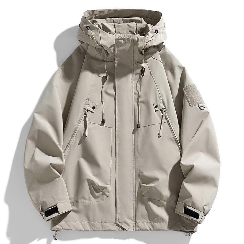 Men's Hooded Windbreaker Jacket – Lightweight Waterproof Zipper Outdoor Cargo Coat