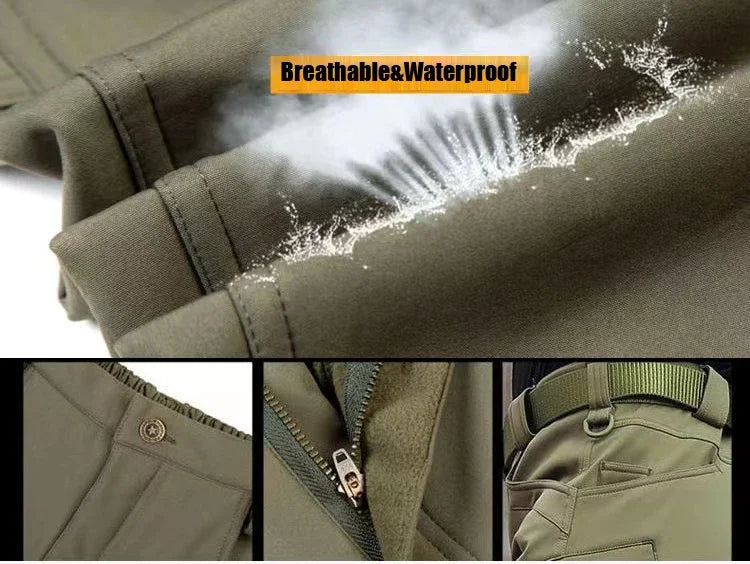 Men’s Soft Shell Tactical Set – Waterproof Fleece Lined Multi-Pocket Outdoor Wear