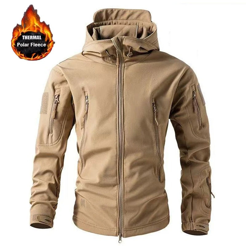 Men's Winter Softshell Fleece Hooded Jacket – Windproof Outdoor Hiking & Camping Coat