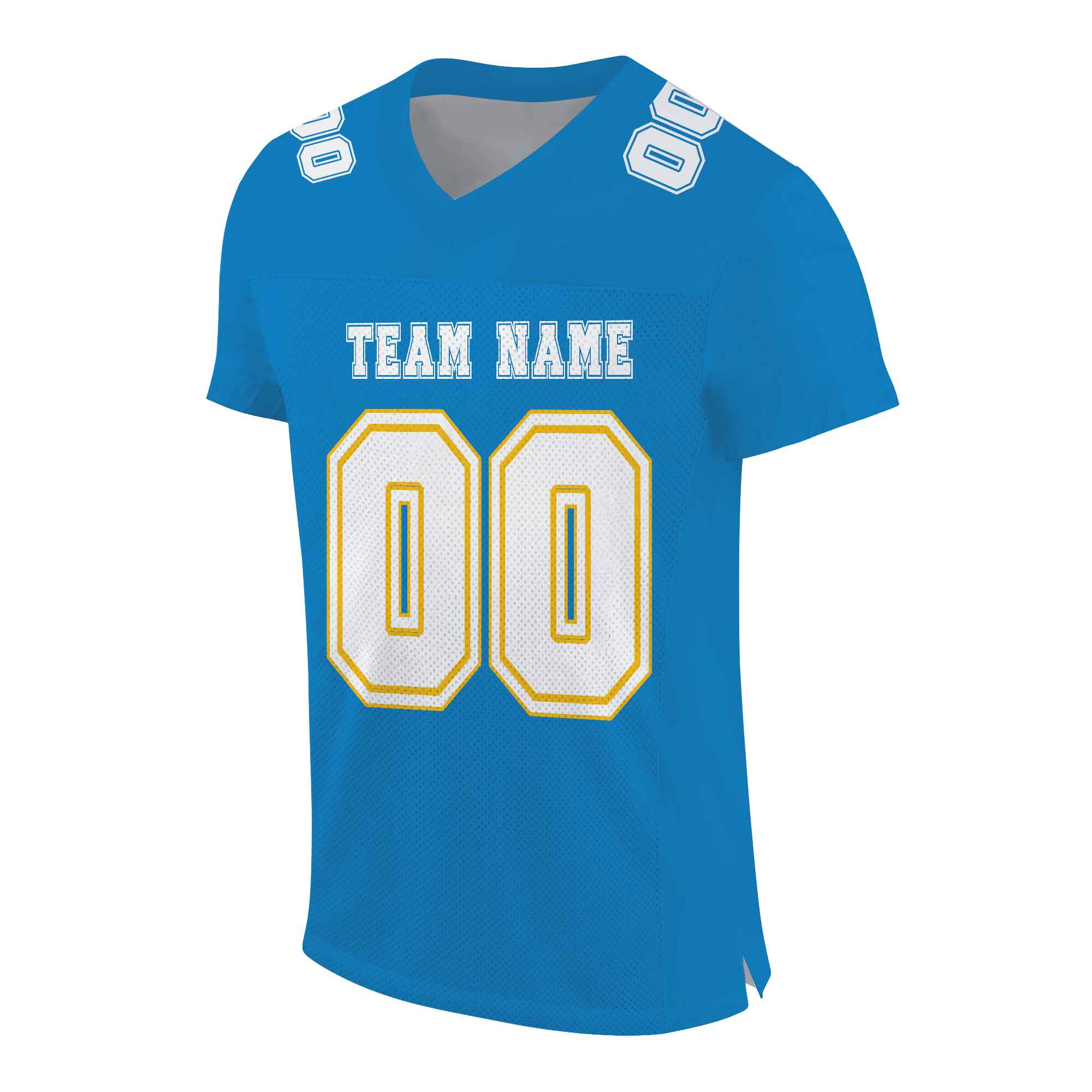 Custom Blue White-Gold Mesh Authentic Football Jersey