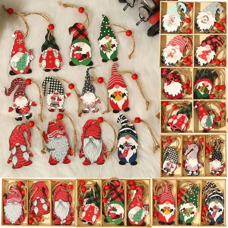 9/12pcs Christmas Gnomes Wooden Pendant – Xmas Tree Hanging Ornaments for Holiday Home Decoration & Gifts 2025