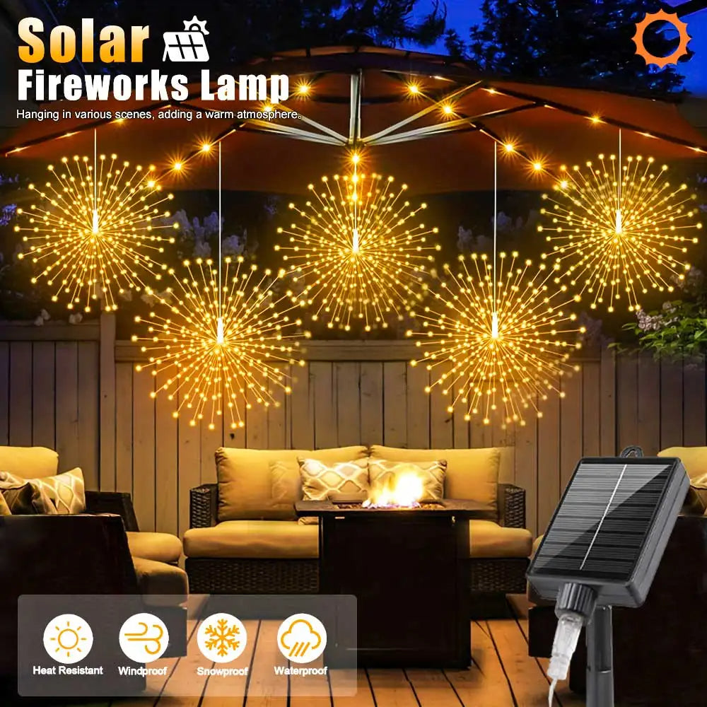 4/5PCS Solar Hanging Firework Lights | Outdoor Waterproof Fairy Lights with 8 Modes for Garden, Patio, Wedding, Party, Christmas Decoration