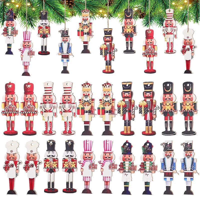20Pcs Christmas Wooden Nutcracker Soldier Ornaments – Xmas Tree Hanging Decoration 2025 Holiday Home Decor