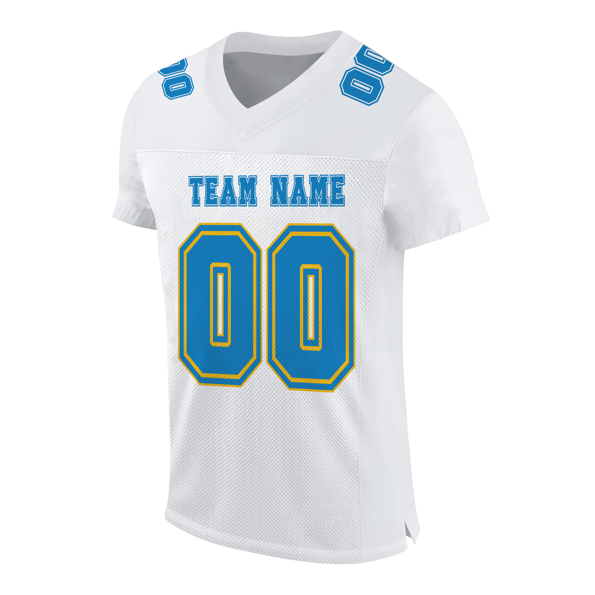 Custom White Blue-Gold Mesh Authentic Football Jersey