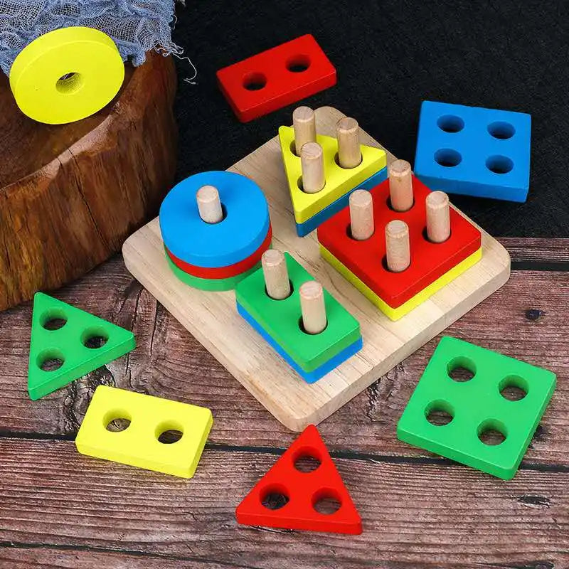 Set 2 Wooden Sorting & Stacking Toy, Handcrafted Shape Sorter Toy, Montessori Toys for 1 2 3 Years Old Toddlers, Fine Motor Skill, Educational Toy C166
