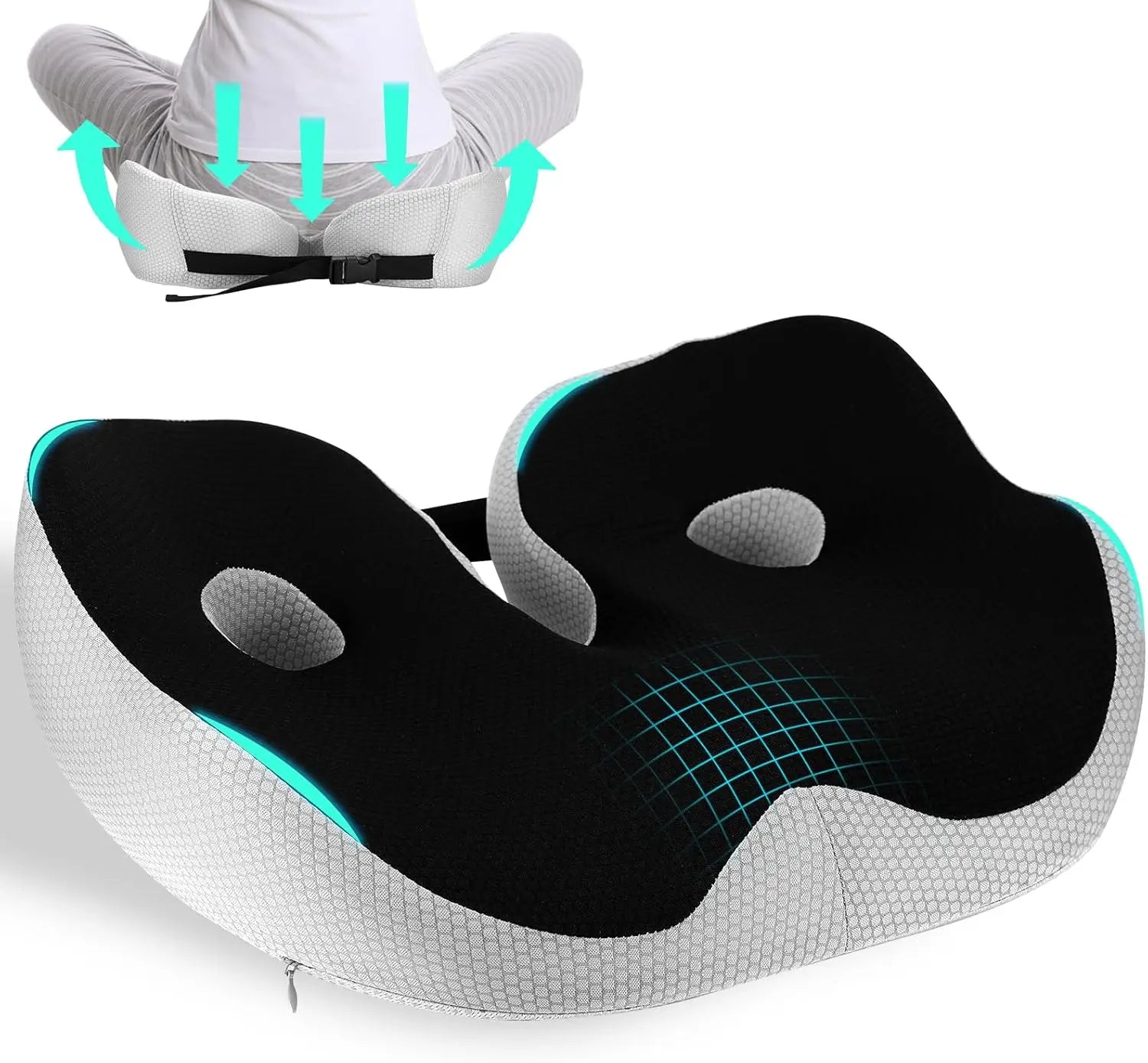 Memory Foam Seat Cushion – Ergonomic Adjustable Width Cushion for Office Chair and Car Seat