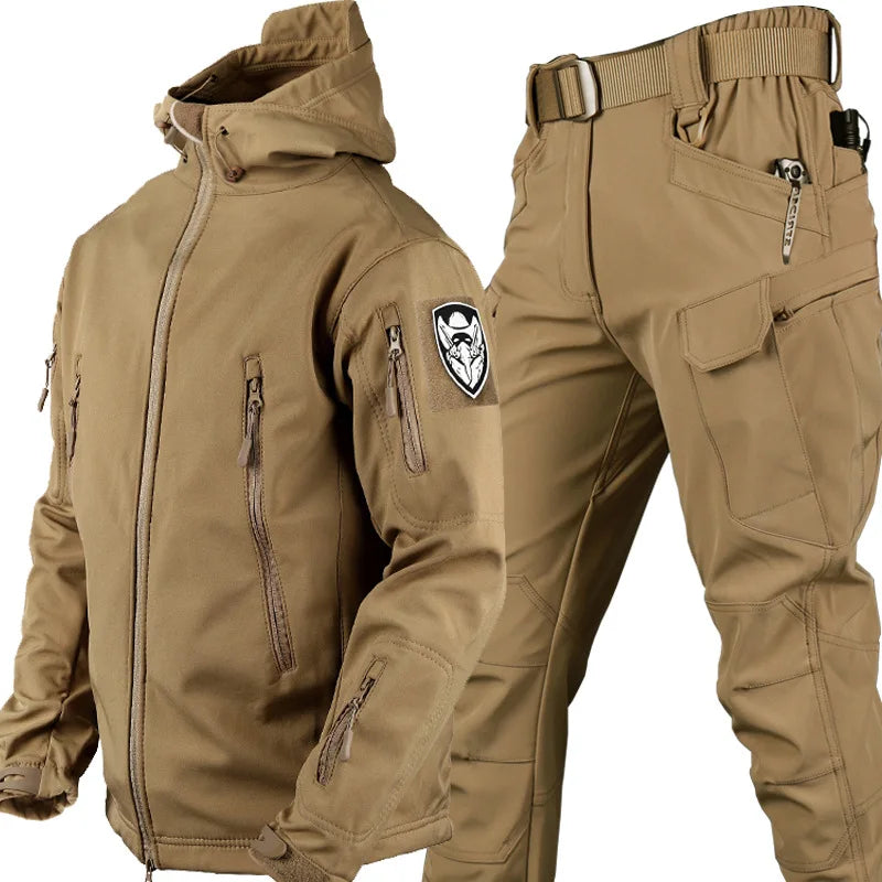 Men’s Soft Shell Tactical Set – Waterproof Fleece Lined Multi-Pocket Outdoor Wear