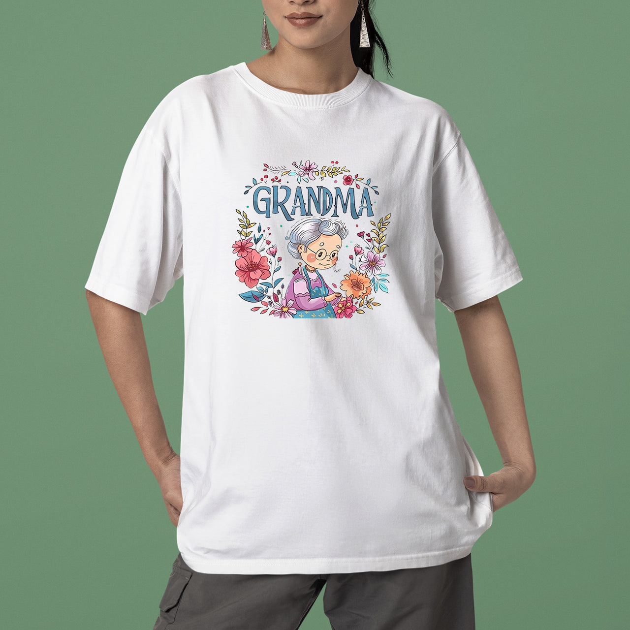 Cute Chibi Grandma T-Shirt, Floral Nana Shirt, Celebrate Mom, Nana Shirt, Grandma Hoodie, Grandma Shirt, Mother's Day Gift For Grandma, Happy Mother's Day 03