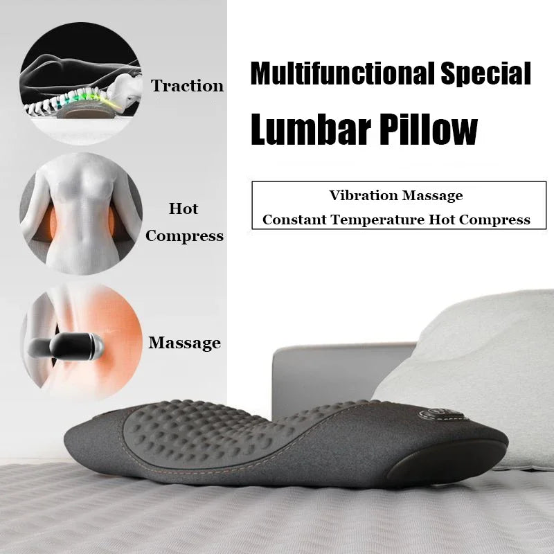 Lumbar Support Pad with Heating & Massage – Waist Pillow for Bed or Seat