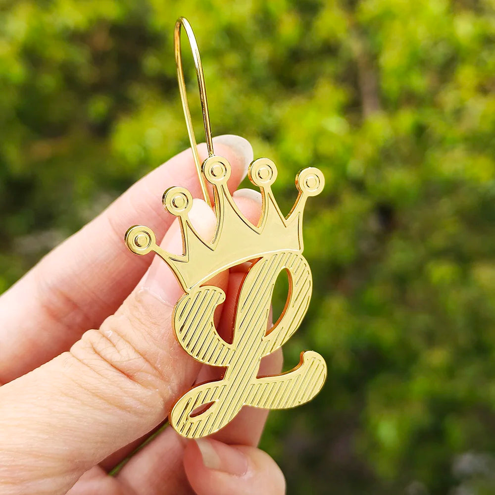 Initial Letter Earrings, Custom A-Z Letter Earrings, Custom Name Earrings, Name Earrings Hoop, Larger Hoop, Gold Name Hoops, Gift for Her (A03)