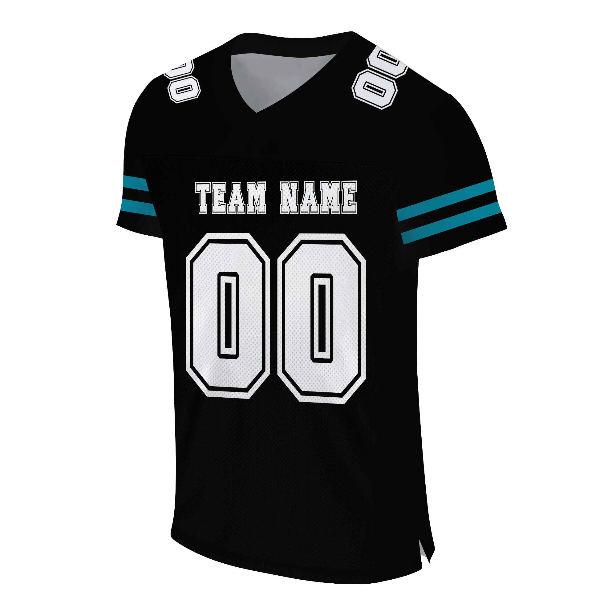 Custom Black White-Teal Mesh Authentic Football Jersey