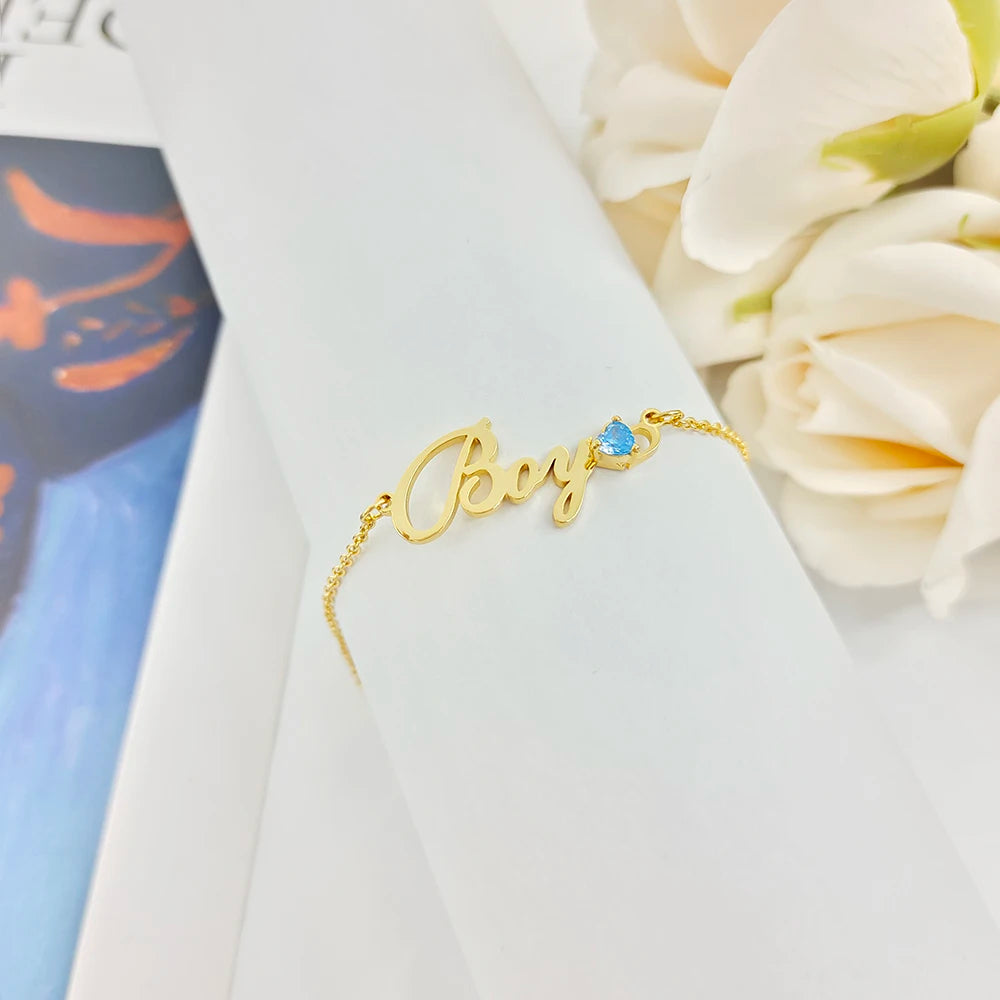 Personalized Birthstone Bracelet, Custom Birthstone Name Bracelet ,Dainty Name Bracelet, Birthstone Jewelry, Gifts for Her, Personalized Gift (A02)