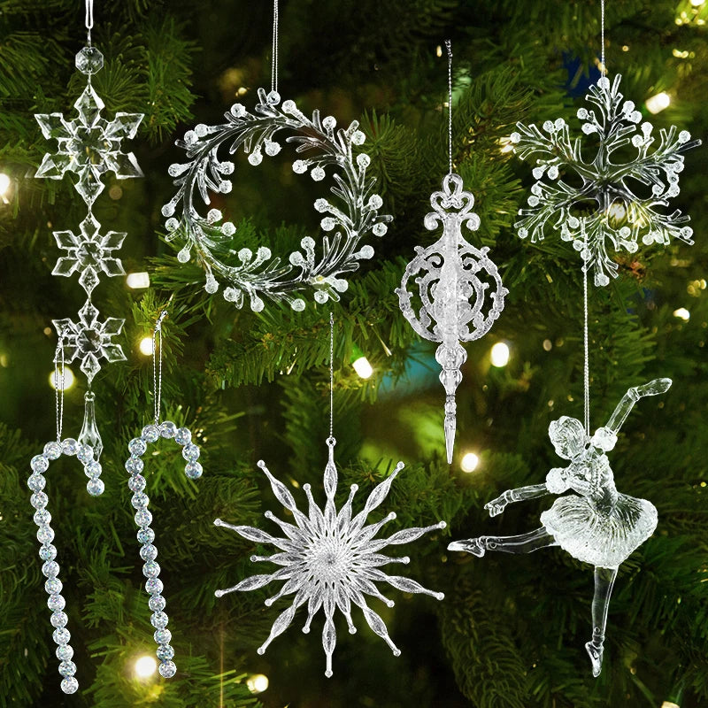 Xmas Tree Transparent Snowflake Hanging Ornaments – Acrylic Pendant Christmas Decoration for Home 2025 Navidad Gifts New Year 2026
