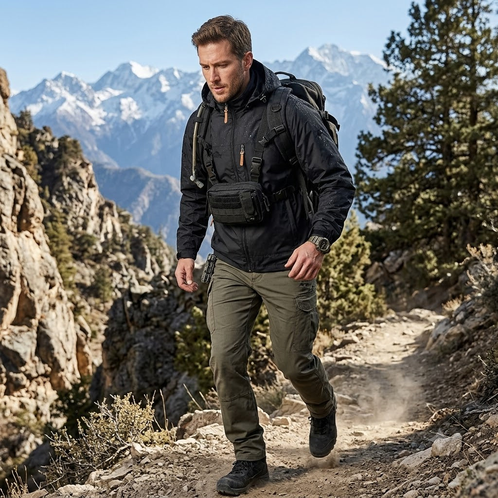 Men's Waterproof Tactical Windbreaker Jacket – Hooded Outdoor Hiking & Climbing Coat