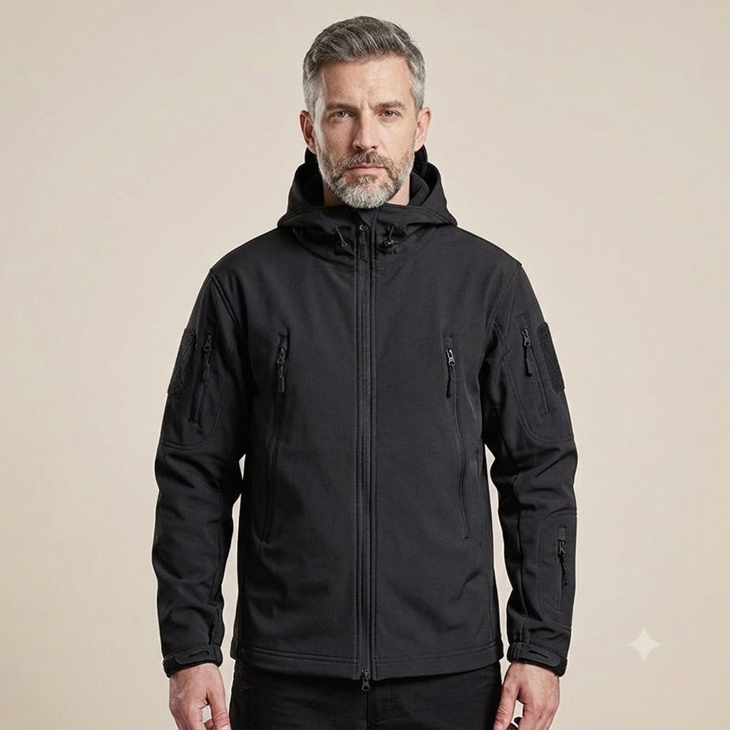 Men's Winter Softshell Fleece Hooded Jacket – Windproof Outdoor Hiking & Camping Coat